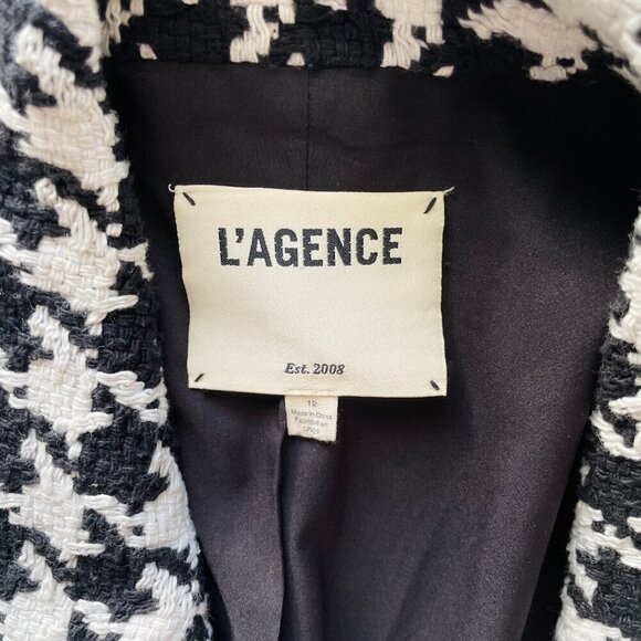 L’Agence Kenzie Houndstooth Blazer Black White Tweed Size 12 - Picture 6 of 9